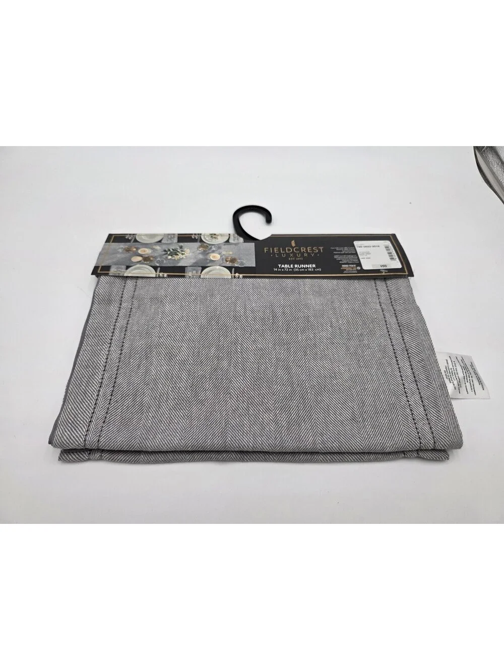 Fieldcrest Luxury Gray Herringbone Table Runner 14 x 72 inches